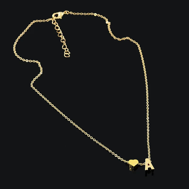 FSUNION Women 18k Gold-Silver-Plated Brass Metal Geometric Tiny Heart-First-Name-Letter-Initial Snake Link Chain Fine Imitation Necklaces