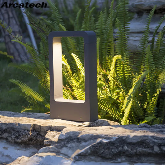 ARCATECH Modern Outdoor Small-Tall Large Rectangle Shaped Industrial Waterproof Black Aluminum Body AC-Powered Daylight-Cool White LED Pathway Landscape Lights/Colors-Black/Silver/Gray/White/Bronze