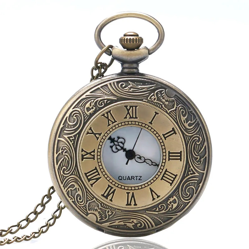 YISUYA Adults Men Antique Quartz Acrylic Face Round Shaped Metal Alloy Case Black Roman Numeral Steampunk Black Necklace Chain-Pocket Watches /Colors-Black/Gold/Silver/Bronze