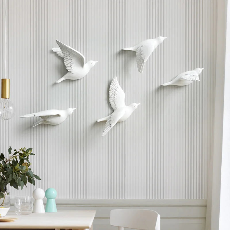 No-EN-Name-Null Modern Hand Painted White 3D Flying Birds In The Sky Single Resin Wall Mounted One-Piece Home Decor Decals/Requires Glass-Masking Glue/Colors-White/Gold/Red/Bronze