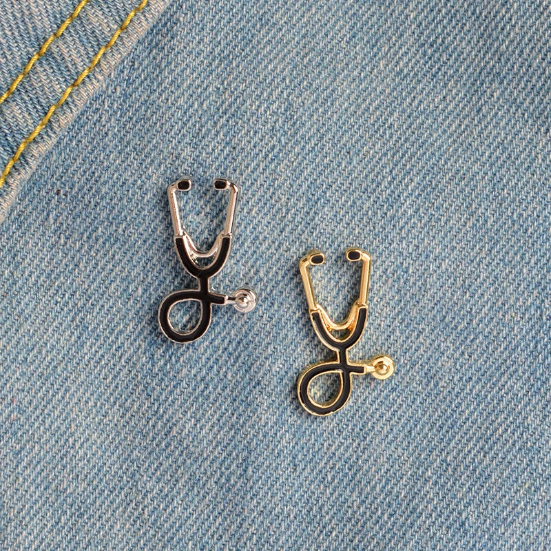MISS ZOE Nurses-Doctors Metal Alloy Gold-Silver Black Accents Realistic Stethoscope Fine Imitation Brooches-Lapel  Pins