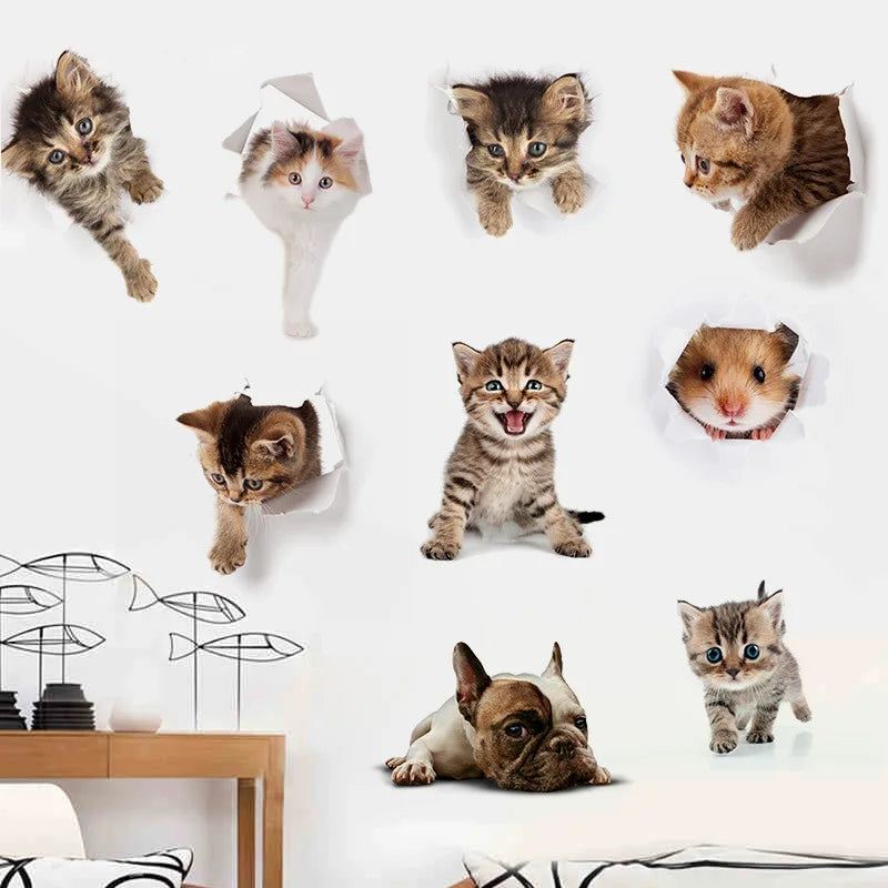 HONC Modern Multicolor Plastic-Vinyl Cute 3D Animal Pets Toilet Tank-Lid-Wall Home Decor Decals /Sticks Directly Without Transferable Membrane/Sizes: 20cm x 30cm