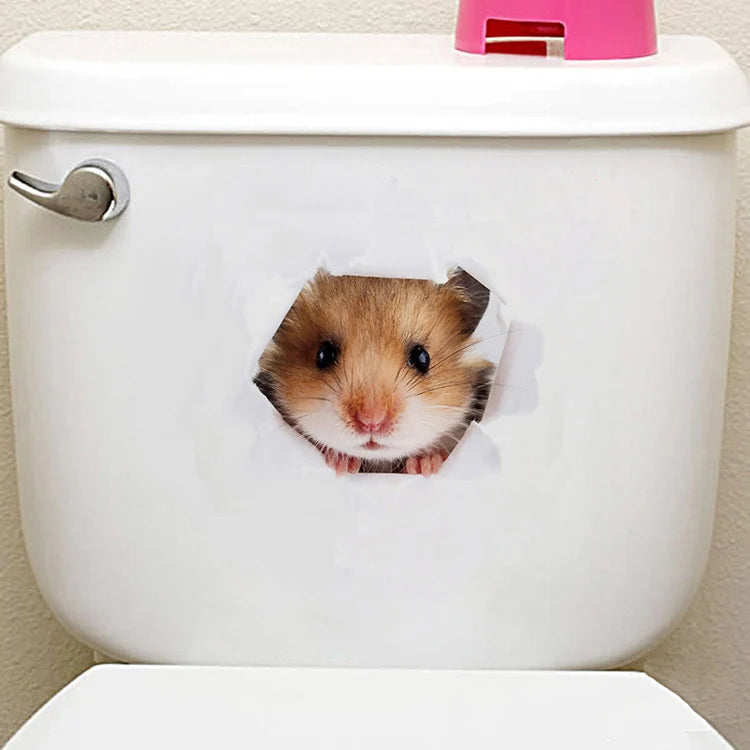 HONC Modern Multicolor Plastic-Vinyl Cute 3D Animal Pets Toilet Tank-Lid-Wall Home Decor Decals /Sticks Directly Without Transferable Membrane/Sizes: 20cm x 30cm