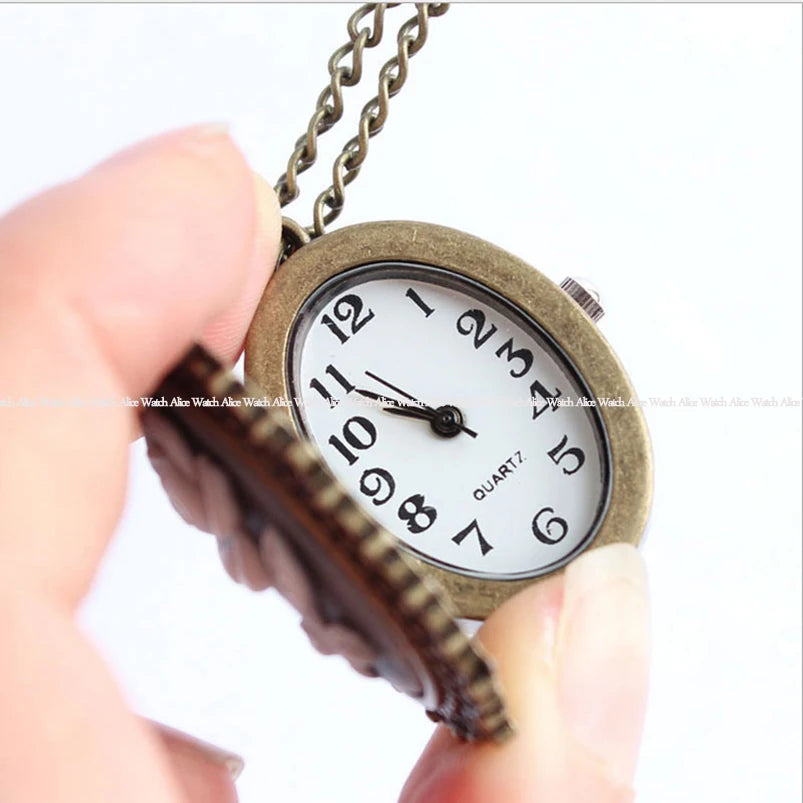 GORBEN Quartz Bronze Stainless Steel Metal Round Shaped Analog Display Acrylic Face White Beauty Lady Icon Cameo Design Necklace Chain-Pocket Watches/Colors-White Beauty/ White-Purple Flowers
