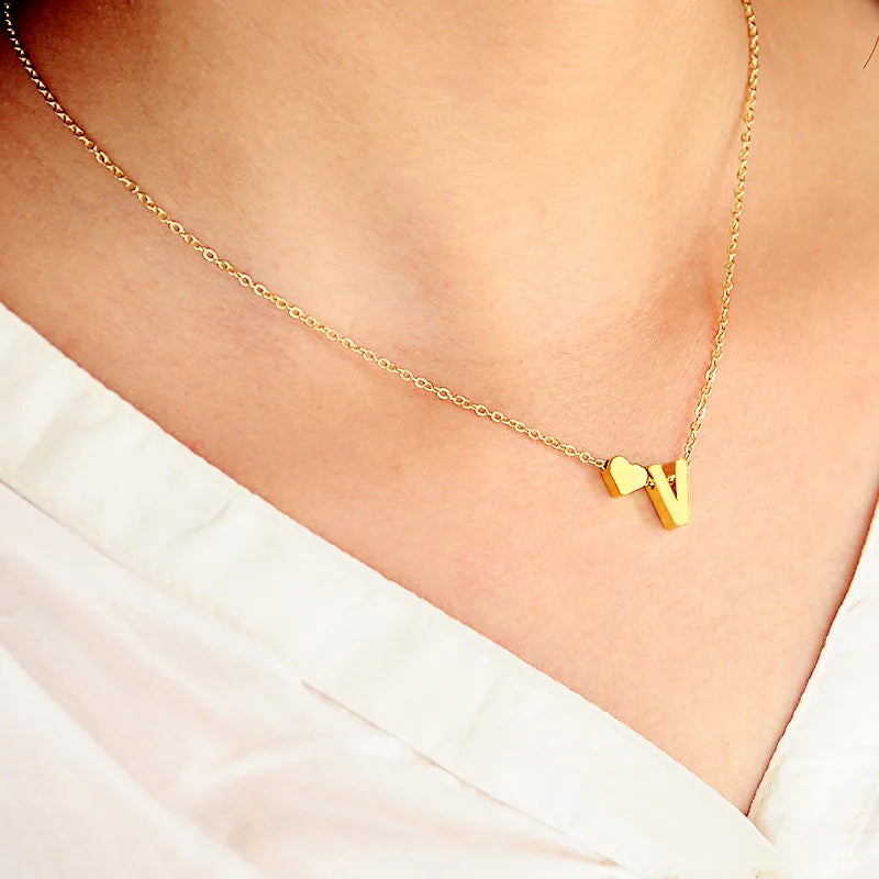 FSUNION Women 18k Gold-Silver-Plated Brass Metal Geometric Tiny Heart-First-Name-Letter-Initial Snake Link Chain Fine Imitation Necklaces