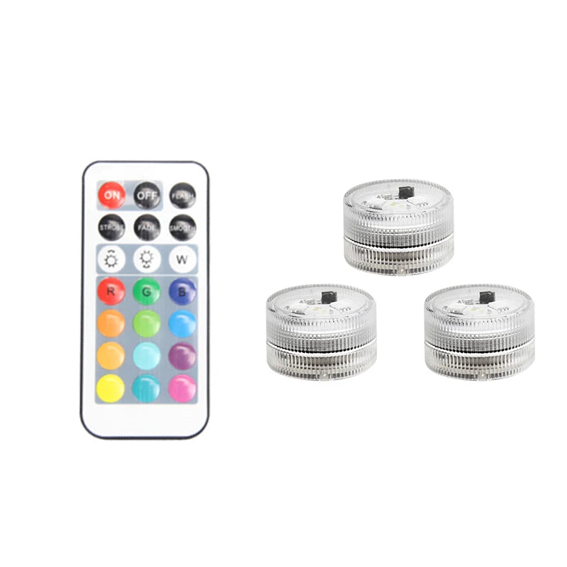 WHATOOK Outdoor Waterproof Remote Control Clear Multicolor Round Shaped Plastic Body Warm White 5 LED Bulbs Battery Powered RGB Submersible Underwater Swimming Pool Floating-Submersible Lights