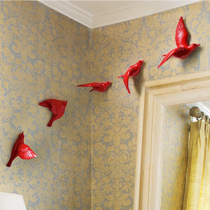 No-EN-Name-Null Modern Hand Painted White 3D Flying Birds In The Sky Single Resin Wall Mounted One-Piece Home Decor Decals/Requires Glass-Masking Glue/Colors-White/Gold/Red/Bronze