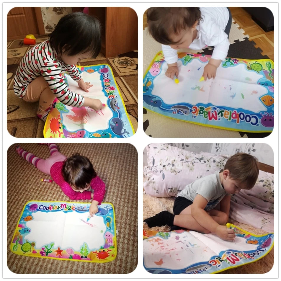 COOLPLAY Kids Double-Waterproof Multicolor Rectangle Soft Polyester Fabric TC Cotton Cloth Magic Animal Themes Rainbow Water Ink Learning Drawing Board Mats Toy Drawing Tablets /2 Pens/Just Add Water/Multicolor/Animal/Ages: 3-12 Years Old-Older