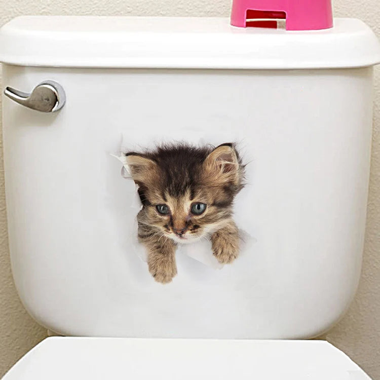 HONC Modern Multicolor Plastic-Vinyl Cute 3D Animal Pets Toilet Tank-Lid-Wall Home Decor Decals /Sticks Directly Without Transferable Membrane/Sizes: 20cm x 30cm