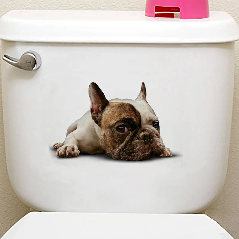 HONC Modern Multicolor Plastic-Vinyl Cute 3D Animal Pets Toilet Tank-Lid-Wall Home Decor Decals /Sticks Directly Without Transferable Membrane/Sizes: 20cm x 30cm