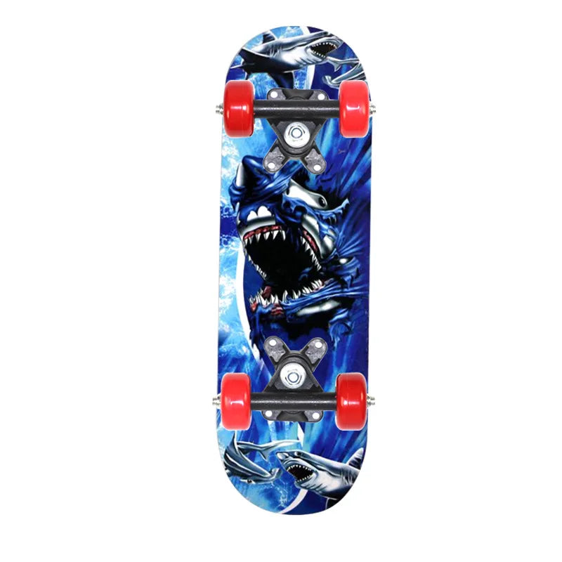 PENGGUE Kids Outdoor Double-Sided Cartoon Dinosaur-Spiderman Longboard Marple Wood-Nylon PVC-Metal  Double Rocker Skateboards/Ages: 2-8 Years Old /Colors-Blue/Black/Red/Multicolor/Animal/Plastic Wheels