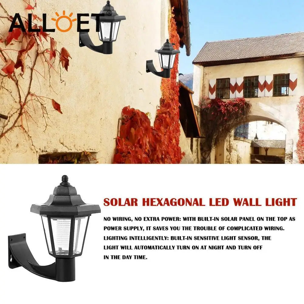 SHUNMAII Outdoor Waterproof Hexagonal Six Clear Transparent Lampshades White-Black Plastic Body Solar-Powered LED Motion Light Sensor Wall-Mounted Cool White Emergency Landscape Pathway Lighting