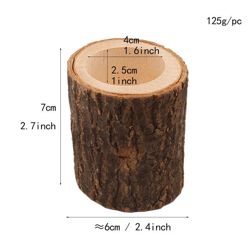 No-EN-Name-Null Modern Brown-Beige Solid Wood Small Tree Logs Design Matching Cup Tealight Candle Holders