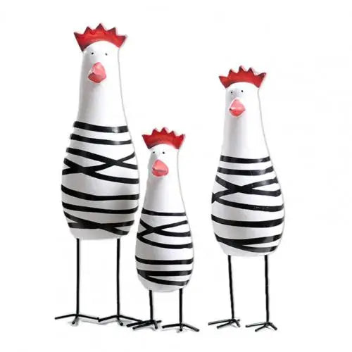 3PCS-Set Painted Carved Wood Chicken Figurines/Colors-Multicolor