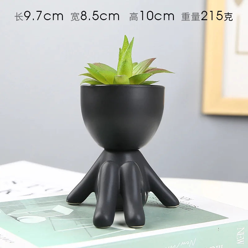 NATUREBELL Indoor European Mini Cute Cartoon Black-White Human Silhouette Shaped Succulent Desktop Flower Pots Planters