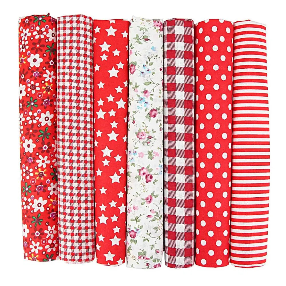 1-Set 7 Different Colors Handmade Anti-Static Printed Thin Patchwork Quilting Squares 100% Cotton Brocade Fabric Cloths/Colors-Floral/Geometric/Black/Checkered/Washable/Ironing Instructions
