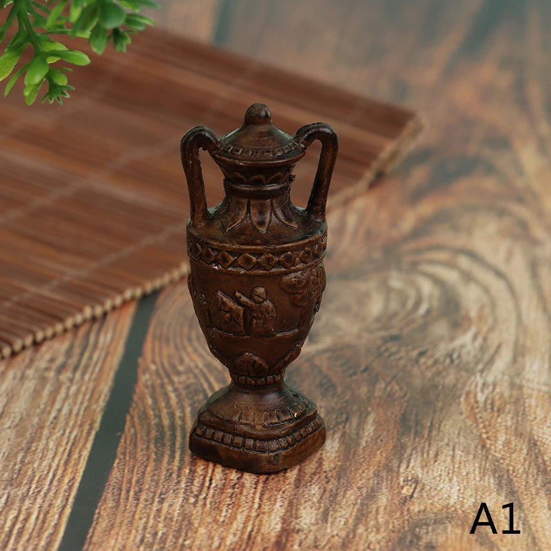No-EN-Name-Null Kids Mini Brown-Beige Dollhouse Porcelain Ceramic Floral Flower Pots Dollhouse Accessories /Ages: 3-12 Years Old