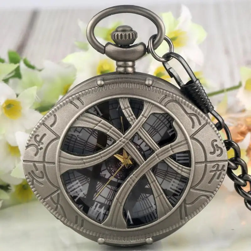 MARVEL Adults Quartz Analog Display Antique Acrylic Face Movies Marvel Doctor Strange Retro Bronze Metal Alloy Oval Hollow-Out Eye Of Agamotto Design Chain-Pocket Watches/Colors-Black/Gold/Light Gray/Retro Bronze/Retro Gray