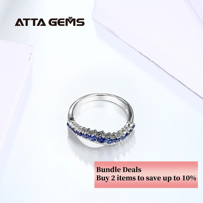 ATTAGEMS Women Staked Round Cut Blue Sapphire Sterling Silver Solitaire Band Fine Jewelry Size 10 Rings/Colors-Blue/Pink/Silver