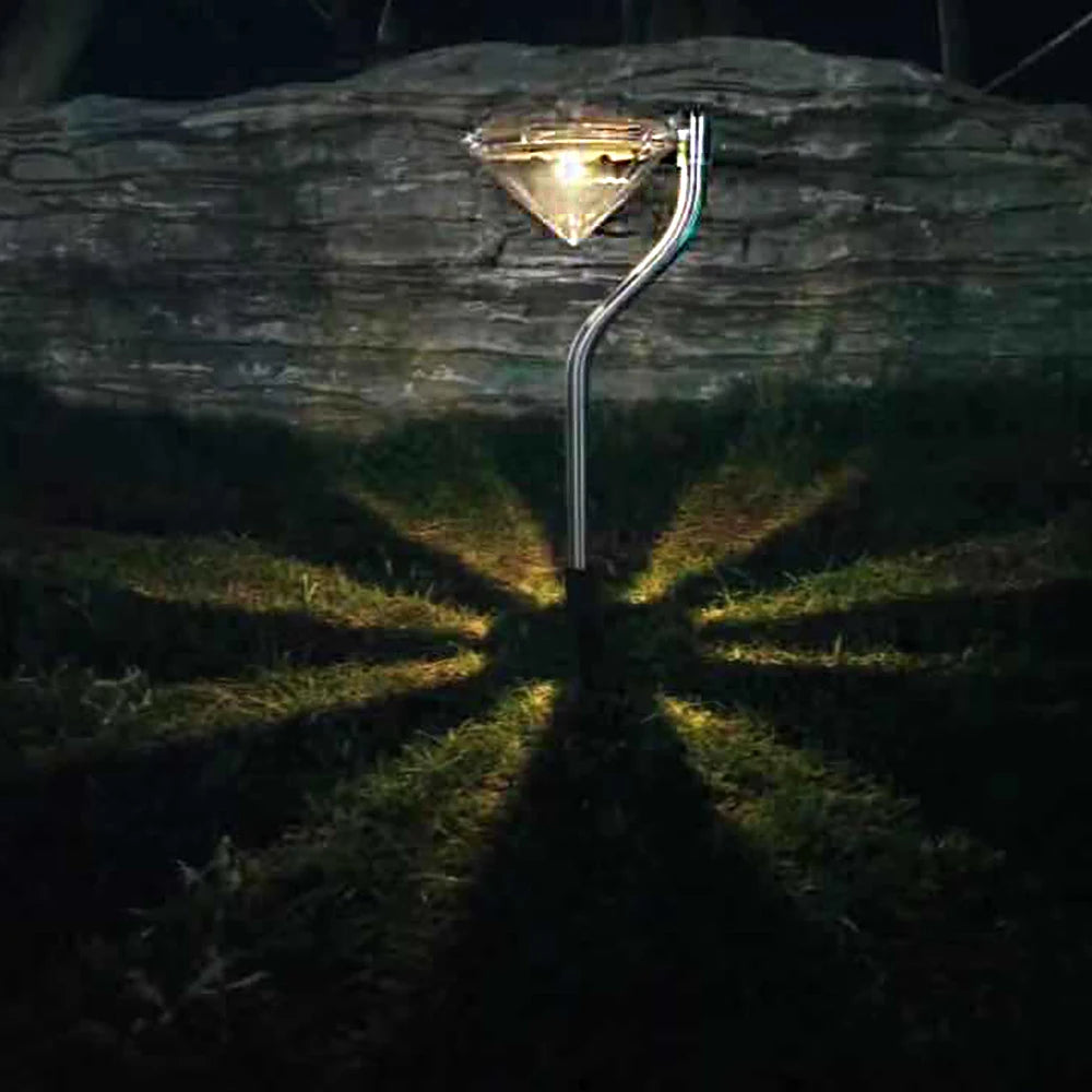 WRMIHU Solar-Powered Clear Diamond Shaped Light On-Off Automatic Light Sensing Function Warm White LED Silver Stainless Steel Multicolor Plastic Body Lawn Landscape Pathway Stake Garden Lights/Colors-Clear/Silver/Purple/Yellow/Red/White/Green Multicolor