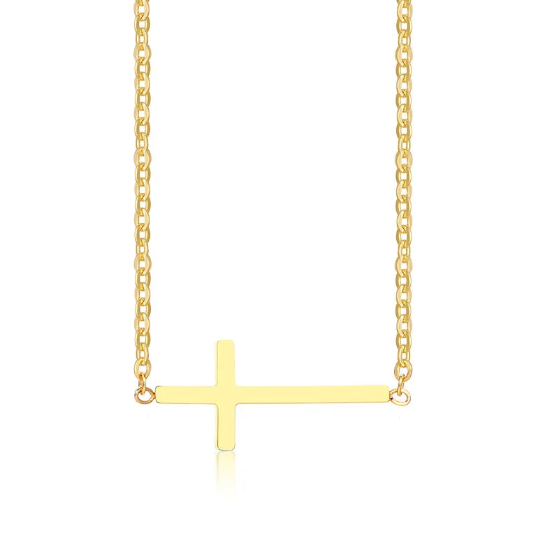 MEAEGUET Women Fine Imitation Tiny Dainty Sideway Cross Pendant Stainless Steel Three-Layer Gold-Plated Link Large Choker Chain Necklaces/Colors-Rose Gold/Gold/Silver