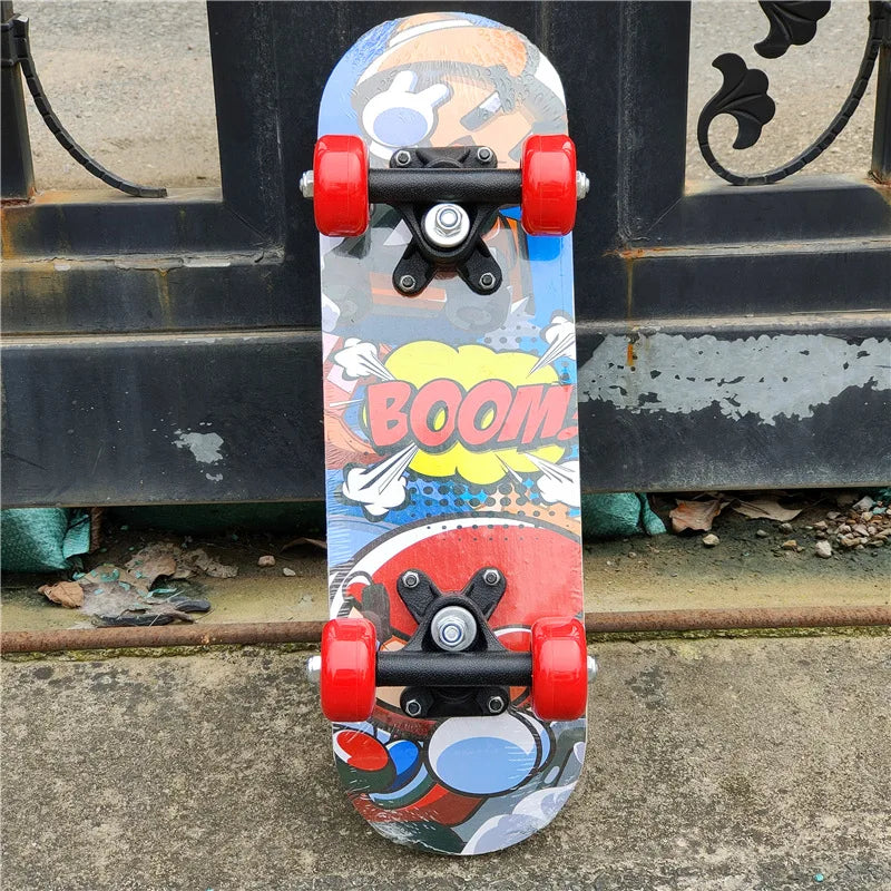 PENGGUE Kids Customized Chinese Maple Wood Double Rocker Cute Cartoon Animal Stickers 17 Inch Classic Longboard Skateboards/ Size: 43cm Length x 12.5 Width x 8cm Height/Colors-Blue/Green/Red/Multicolor/Animal