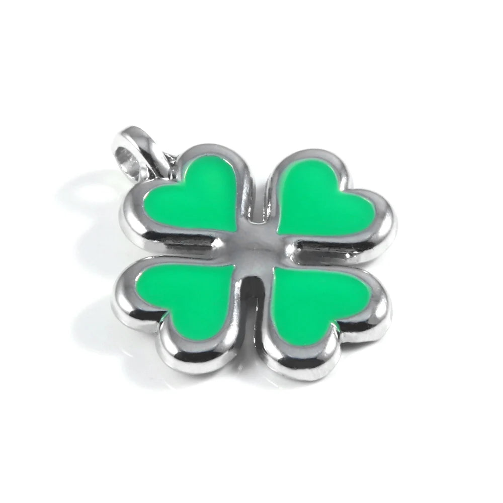SONGCHANG Adult Women-Teen Girls Imitation Silver Metal Alloy Trim Green Four Leaf Clover Pendant Link Chain Necklaces/Colors-Black/Geometric