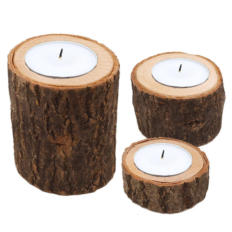 No-EN-Name-Null Modern Brown-Beige Solid Wood Small Tree Logs Design Matching Cup Tealight Candle Holders