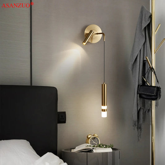 Modern Shadeless LED Aluminum-Acrylic Wall Mounted Painted Hanging Cord Round Cylindrical Wall Lamps/Colors-Black/Gold