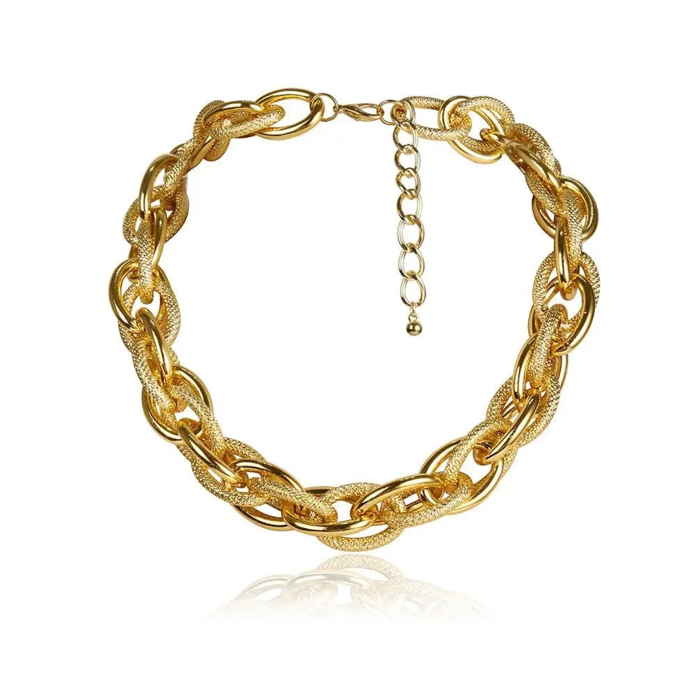 INGEMARK Adult Women Imitation Gold-Silver-White Round Aluminum Metal Punk Hip-Hop-Rock Chunky Thick Link Chain Mood Tracker Choker Lock Pendant Necklaces