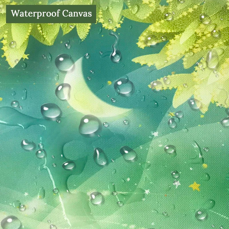 JIADOU Waterproof Canvas Peel-N-Stick 3D Cute Cartoon Yellow-Orange Round Circle Leaves Trees-Black Birds 2 Closed Eyes-Lashes Design Paper Back-Vinyl Mural Wallpapers/Colors-Yellow/White/Green/Orange
