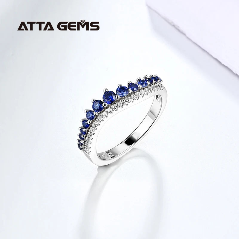ATTAGEMS Women Staked Round Cut Blue Sapphire Sterling Silver Solitaire Band Fine Jewelry Size 10 Rings/Colors-Blue/Pink/Silver