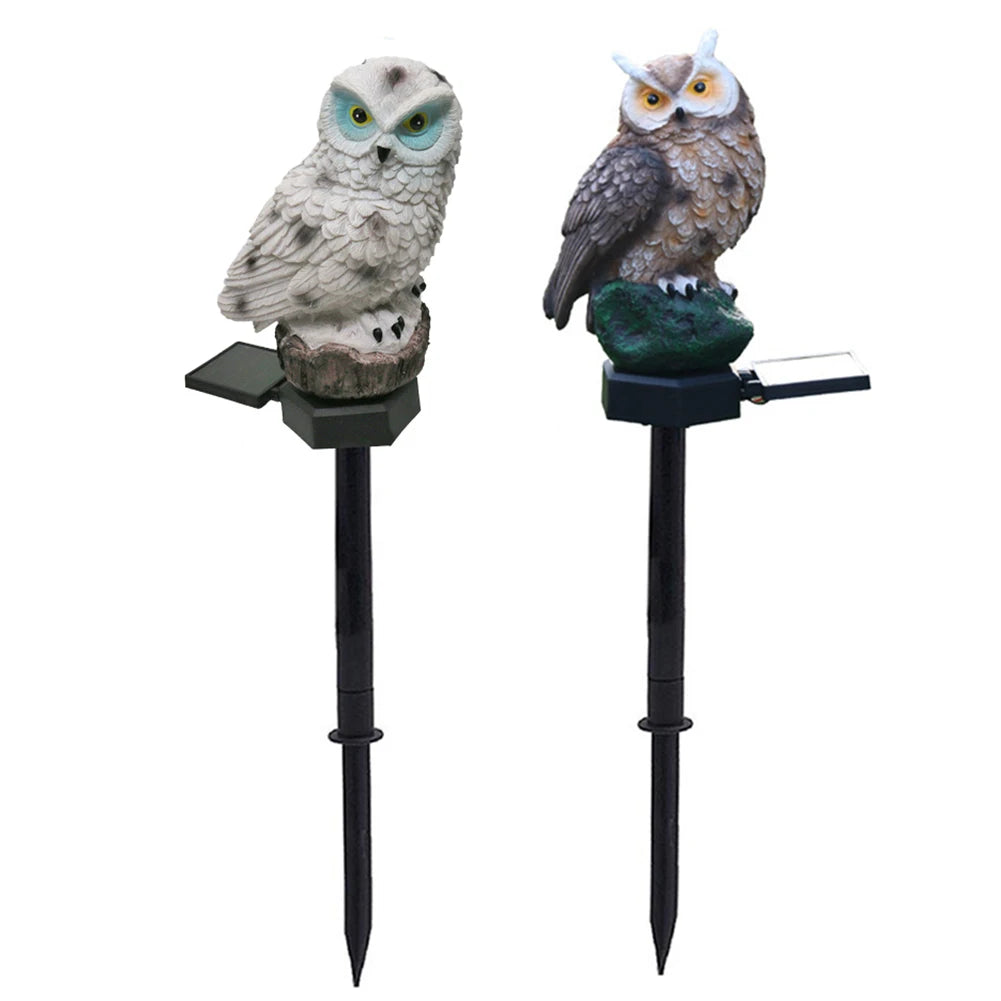 SHUNMAII Outdoor Garden Modern Plastic Body Solar-Powered LED Light Dark Brown Owl Shaped Stake Statue Waterproof Pathway Landscape Lights