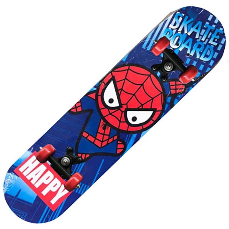 PENGGUE Kids Outdoor Double-Sided Cartoon Dinosaur-Spiderman Longboard Marple Wood-Nylon PVC-Metal  Double Rocker Skateboards/Ages: 2-8 Years Old /Colors-Blue/Black/Red/Multicolor/Animal/Plastic Wheels