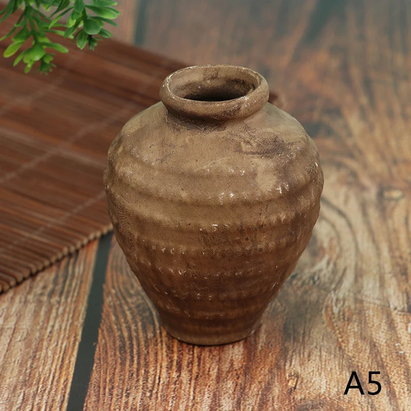 No-EN-Name-Null Kids Mini Brown-Beige Dollhouse Porcelain Ceramic Floral Flower Pots Dollhouse Accessories /Ages: 3-12 Years Old