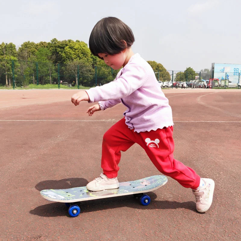 PENGGUE Kids Outdoor Customized Beginners Multicolor Maple Wood-PVC Deck Double Rocker Aluminum Alloy Metal Cartoon Characters Classic Skateboards/Size: 60 cm x 15 cm/Colors-Multicolor/Blue/Black/Yellow/Purple/Floral/Red/Ages: 2-6 Years Old