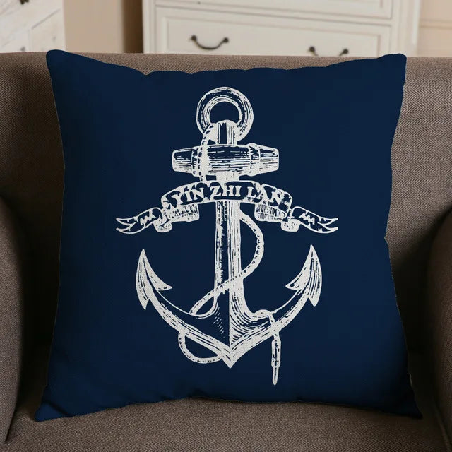 Blue Shell Starfish Linen / Cotton Throw Pillow Cover /Colors-Blue/Red/Animal