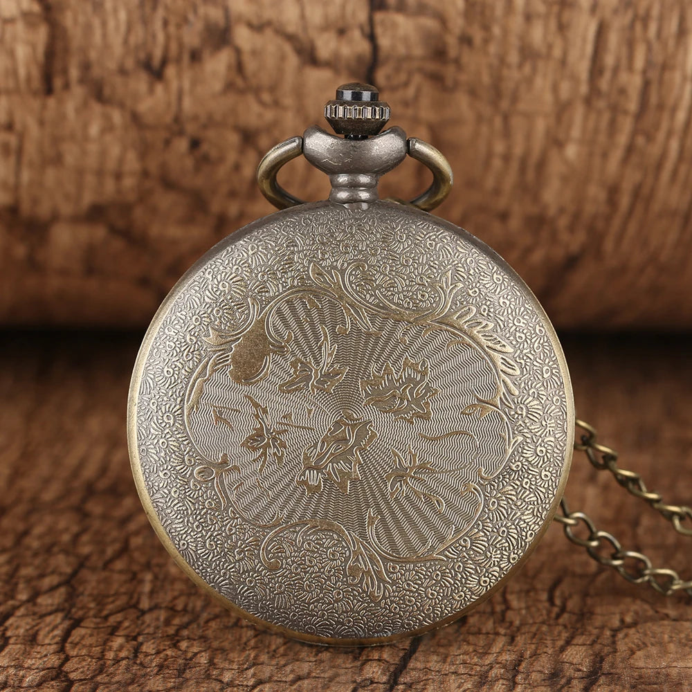 YISUYA Adults Waterproof Antique Japanese Quartz Bronze-Silver Metal Alloy Round Shaped Case 12 Hour Display Acrylic Face 3D Anchor-Rope Design Necklace Chain-Pocket Watches