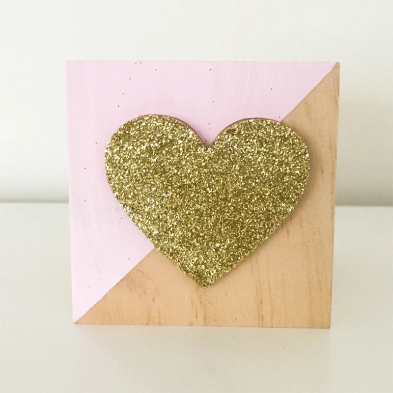 Unisex Room Decoration Customized Square Nature Wood Blocks With A Hearts-Swan-Crown-Popsicles-Ice Cream Cones-Gold Eyelashes Blocks/Colors-White/Pink/Purple/Gray/Gold