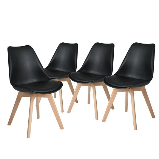 2/4/6 pcs Mid-Century Dining Black Plastic Shell Backrest Lounge Upholstered Faux Leather Cushion Paver Chairs/ Solid Beech Wood Legs