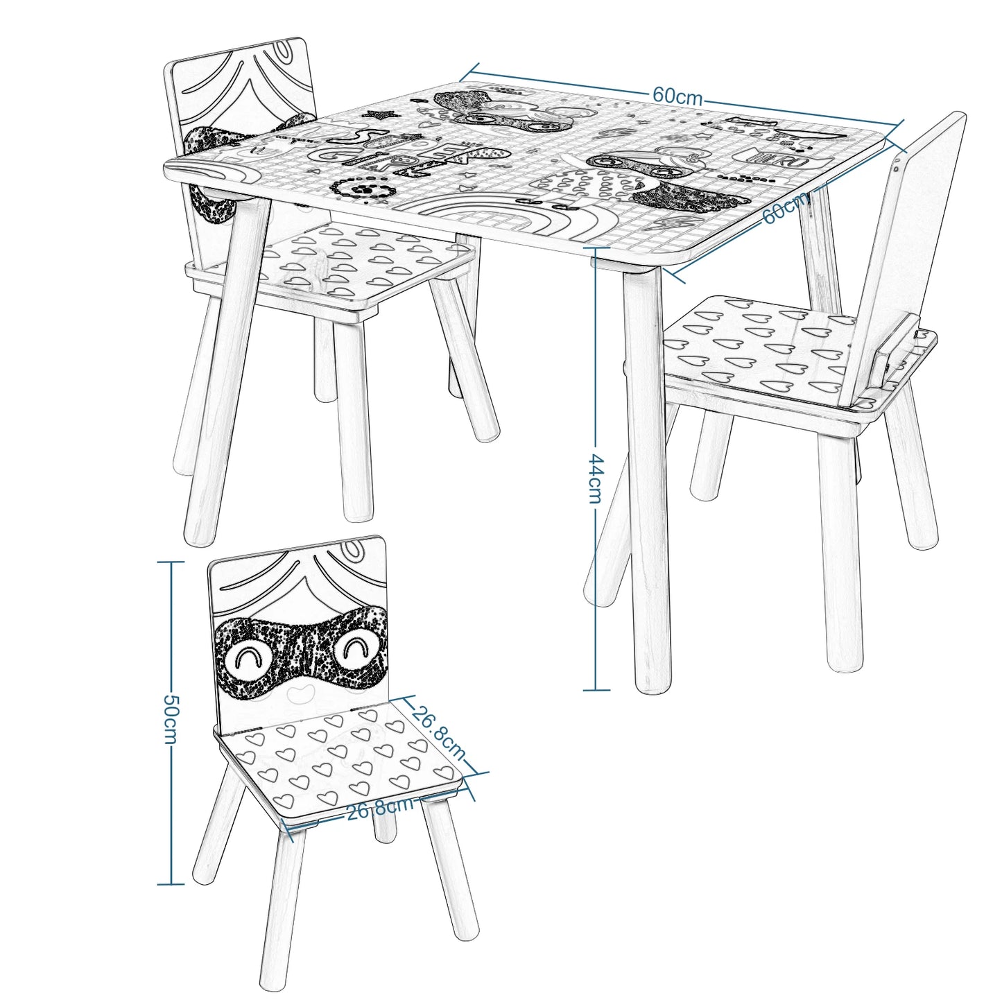 1 Children's Table 2 Children's Chairs Children's Furniture Set Cute Toy Game Table Kids Desk Baby Learning Tables Chair