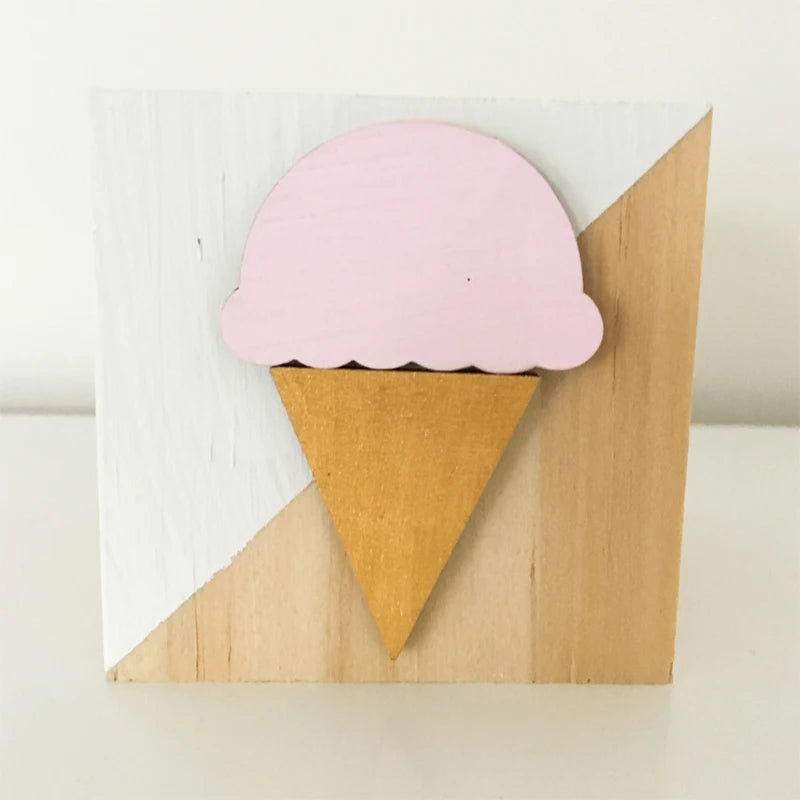 Unisex Room Decoration Customized Square Nature Wood Blocks With A Hearts-Swan-Crown-Popsicles-Ice Cream Cones-Gold Eyelashes Blocks/Colors-White/Pink/Purple/Gray/Gold