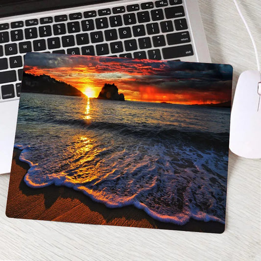 TWTOWO Modern Flat Multicolor Rectangle Shaped Stitched Edges Beach-Sea-Ocean-Landscape-Nature Themes With Wrist REST Rubber Anti-Slip Base Gaming Mouse Pads/Colors-Brown/Blue/Beige/Orange/Multicolor