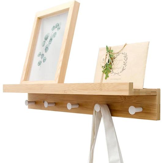 WOYIHO Home Decor Bamboo Wood White-Black Floating Wall-Mounted Coats-Hats Racks/Colors-White/Beige/Brown/Multicolor