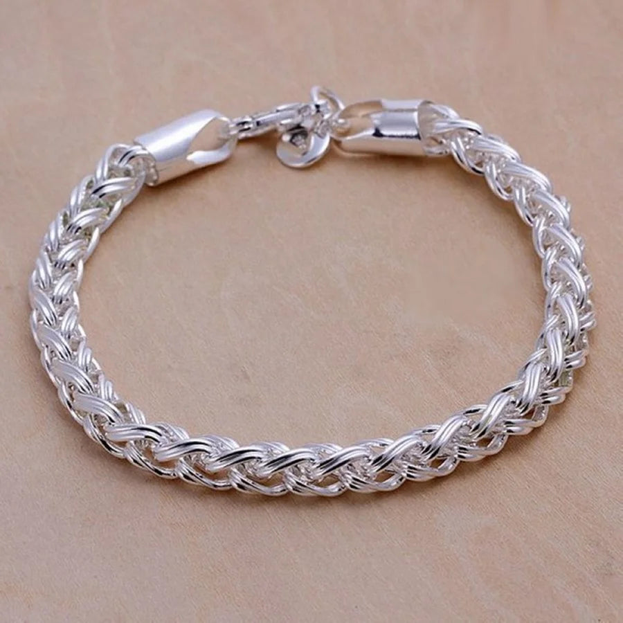 LIHONG Adult Unisex Fine Imitation Sterling Silver-Plated Round Metal Rope Bracelets