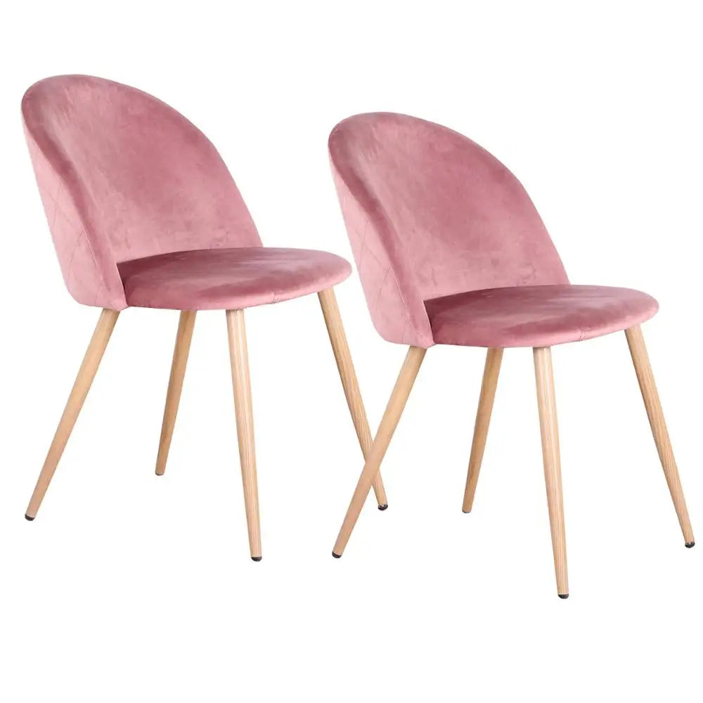 EGOONM 2 PCS Modern Upholstered Padded Thick Soft Pink-Blue Velvet Upholstery Fabric Cushions Anti-Slip-Anti-Scratch Chrome-Plated Wire Metal Base Non-Marking Plastic Feet Four Oak Wood Colored Metal Legs Kitchen-Dining Room Chairs Sets
