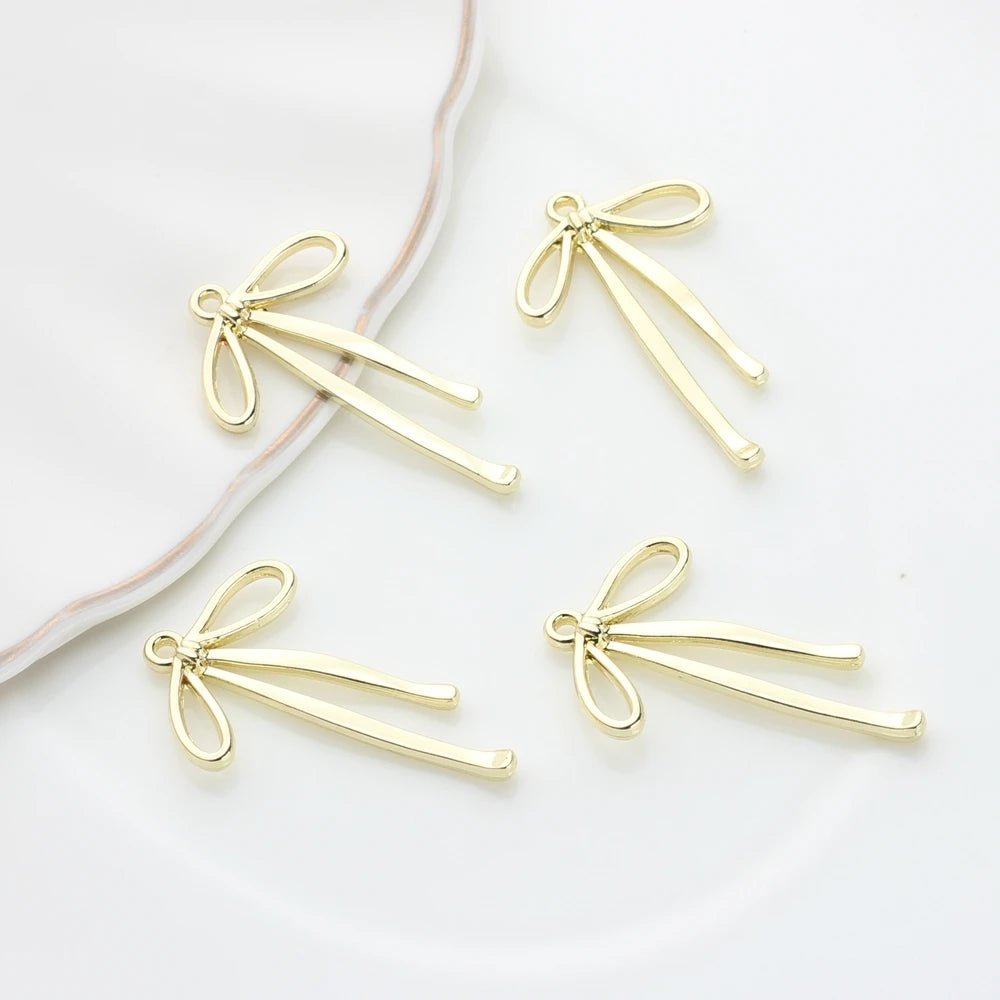 MIZUKAGAMI Adults Fine Imitation DIY Charm Base 6 PCS Bag Of Gold-Plated Brown Metal Alloy Classic Long Hollow Bow Charms-Pendants