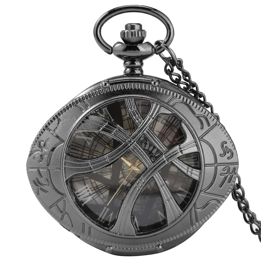 MARVEL Adults Quartz Analog Display Antique Acrylic Face Movies Marvel Doctor Strange Retro Bronze Metal Alloy Oval Hollow-Out Eye Of Agamotto Design Chain-Pocket Watches/Colors-Black/Gold/Light Gray/Retro Bronze/Retro Gray