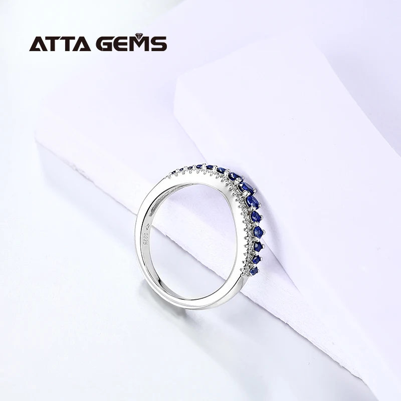 ATTAGEMS Women Staked Round Cut Blue Sapphire Sterling Silver Solitaire Band Fine Jewelry Size 10 Rings/Colors-Blue/Pink/Silver