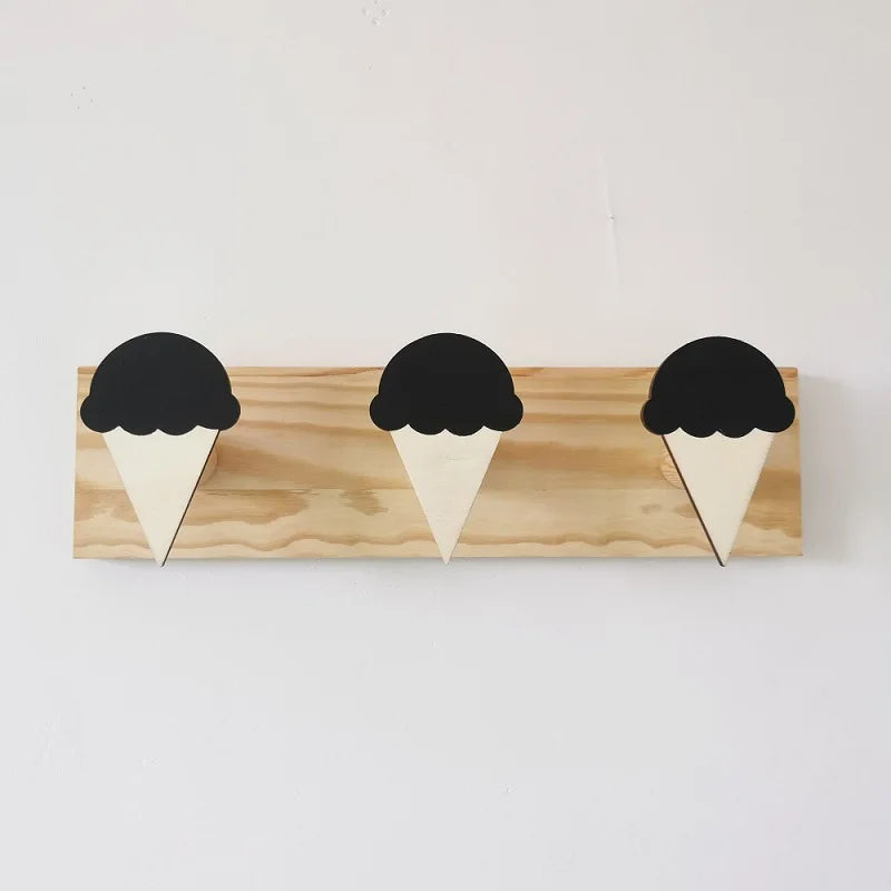 Girls Wood Cartoon Animal Rabbits-Ice Cream-Fairies 3 Hooks Wall Mounted Coat Rack